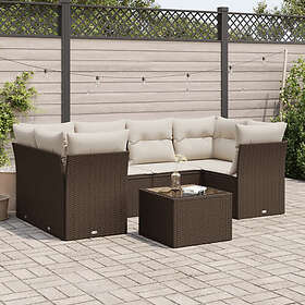 vidaXL Lounge Set 7 delar med dynor brun konstrotting 3217273