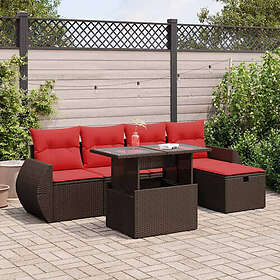 vidaXL Lounge Set 6 Pieces with Cushions Brown Rattan Acacia Wood 3327894
