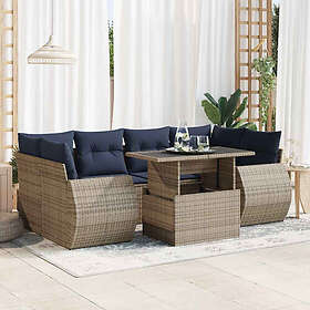 vidaXL Lounge Set 7 Pieces with Cushions Grey Rattan Acacia Wood 3326592