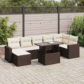 vidaXL Loungegrupp 8 delar med dynor brun konstrotting 3326364