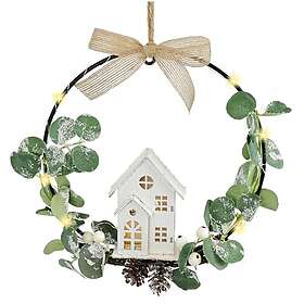 Flair Flower 707603W Anneau en métal décoré avec maisons LED, eucalyptus, pommes