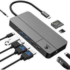 NÖRDIC USB-C telakointiasema 2x HDMI 4K60Hz, PD 100W, RJ45, SD/MicroSD, 2x USB-A