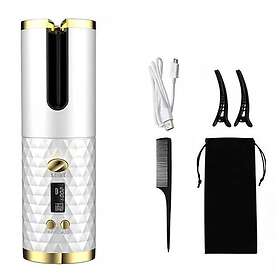 MTK JFQ-01 Automatisk Roterande Hårlocktång LCD-skärm Keramisk Vågformad - Vit