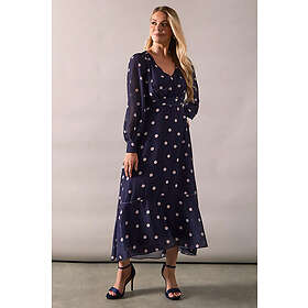 Wallis Printed Chiffon Piped Blouson Sleeve Midi Dress