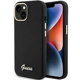 Guess Silikon Script Metal Logo & Frame Fodral för iPhone 15