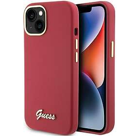 Guess Silikon Script Metal Logo & Frame-etui för iPhone 15