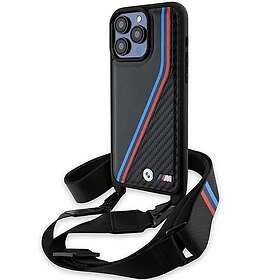 BMW Coque Rigide Carbon Tricolor Lines avec Sangle pour iPhone 15 Pro Max