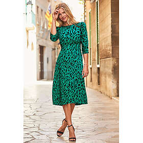 Sosandar Animal Print Ruched Shoulder Midi Dress