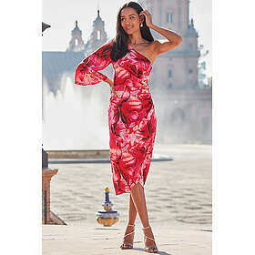 Sosandar Floral Print One Shoulder Midi Dress