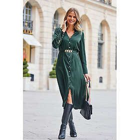 Sosandar Satin Shirt Dress With Luxe Gold Belt Shirt Dress