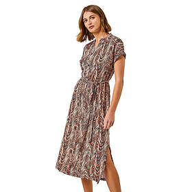 Roman Wave Print Belted Shirt Dress