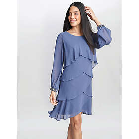 Gina Bacconi Sakura Long Sleeve Tiered Dress With Rhinestone Beading At Cuff Dre