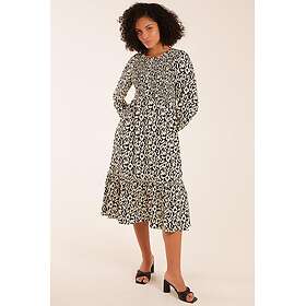 Blue Vanilla Animal Print Shirred Long Sleeve Midi Dress