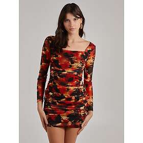 Pink Vanilla Ruched Smudge Print Long Sleeved Dress