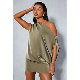 MissPap Satin Off Shoulder Asymmetric Bodycon Mini Dress