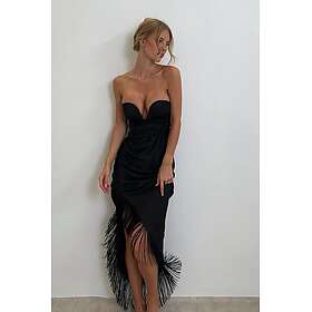 MissPap Premium Satin V Bar Tassle Hem Draped Midi Dress