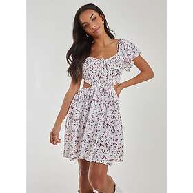 Pink Vanilla Floral Puff Sleeve Cut Out Dress