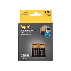 Aqiila CR123A USB-C Ladattava Akku 750 mAh 2 kpl pakkaus