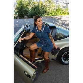 Self-Portrait Denim Krystallkantet Krage Mini Kjole