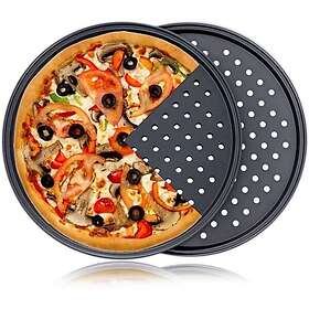 Eugad Plaque à pizza perforée en Acier Carbone 32cm 2-pack