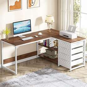 24.se L-format Skrivbord Med 4 Lådor och 2 Hyllor