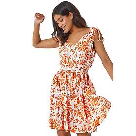 Roman Sleeveless Floral Print Shirred Dress