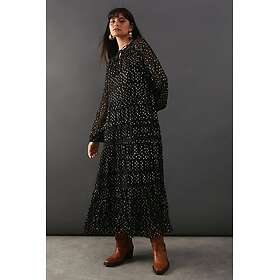 Warehouse Jacquard Dobby Lace Insert Midi Smock Dress