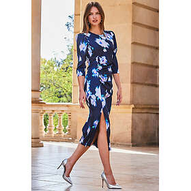Sosandar Floral Print Ruched Side Satin Midi Dress