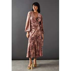 Warehouse Zebra Devore Wrap Asymmetric Tier Midi Dress