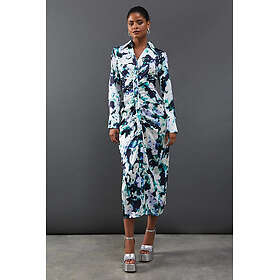 Warehouse Floral Satin Ruched Front Midi Shirt Dress