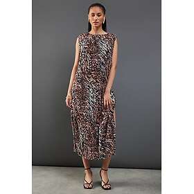 Warehouse Printed Plisse Shoulder Pad Sleeveless Midi Dress