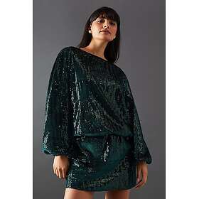 Warehouse Velvet Sequin Blouson Long Sleeve Mini Dress