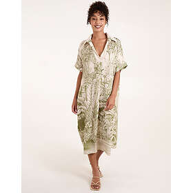 Blue Vanilla Palm Leaf Open Collar Dress