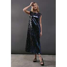 Warehouse Sequin Shoulder Pad Sleeveless Midi Dress