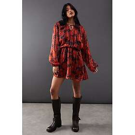 Warehouse Print Shadow Stripe Volume Sleeve Mini Dress