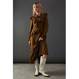 Warehouse Satin Tie Neck Ruffle Midi Dress