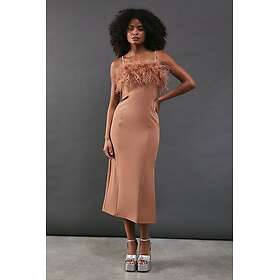 Warehouse Feather Detail Diamante Strap Bandeau Midi Dress
