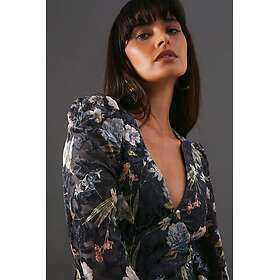 Warehouse Premium Printed Devore V Neck Midi Tea Dress