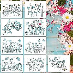 Amaxiu 9 st Blomstenciler för målning 12x15cm