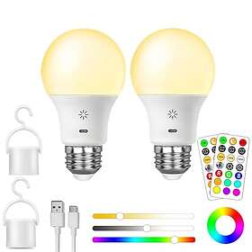 BOBOPAI E27 Smart RGB LED Dimbar med batteri A19 2-pack