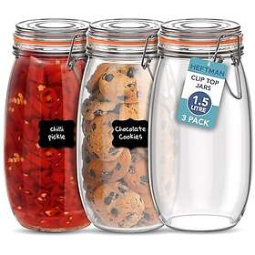 HEFTMAN Clip Top 1.5L 3-Piece Set Glass Storage Jar HM3316