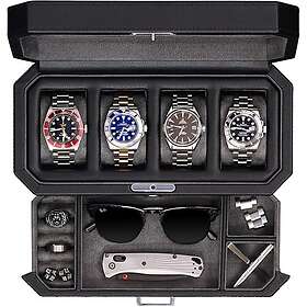 Rothwell Leather RW4ABG Watch Box for 4 Watches (Black)