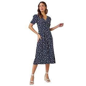 Roman Polka Dot Ruched Sleeve Midi Dress