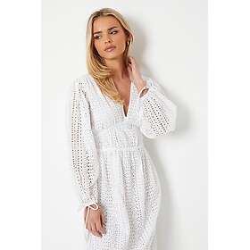 Oasis Petite Broderie Tie Front Puff Sleeve Midi Dress