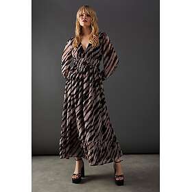 Warehouse Womens Animal Chiffon Plunge Neck Balloon Sleeve Maxi Mekko
