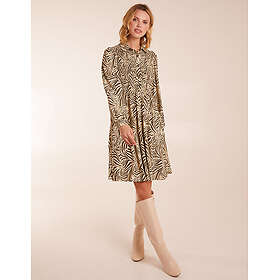 Blue Vanilla Zebra Shirred Long Sleeve Mini Shirt Dress