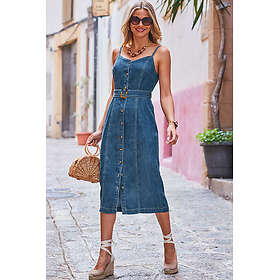Sosandar Button Front Buckle Detail Denim Midi Dress