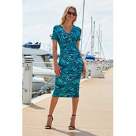 Sosandar Marble Print Twist Front Midi Jersey Dress