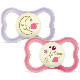 Mam Air Night Silikone 999107058 Sut 6-16m 2-pak (Glow in the Dark, Pink)