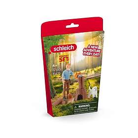 Schleich Skogsarbeider med hund og vedkubber 81475